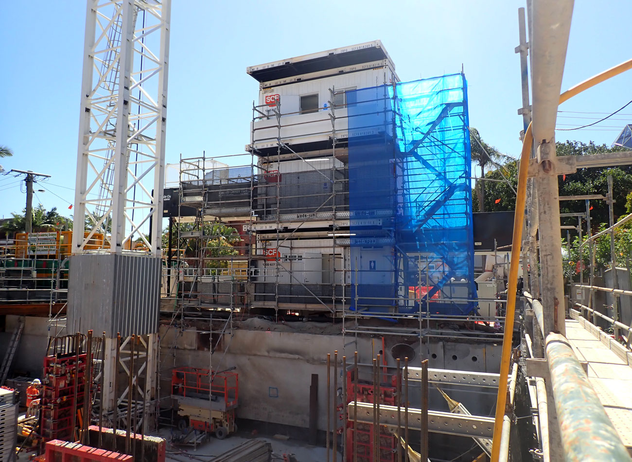 Stage 1 Install - The completed triple stack in place from inside the yard, as construction progresses.