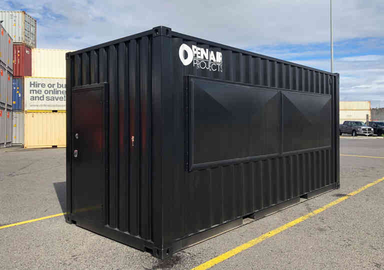 SCF's 20ft Open Air Bar container all secured from an external view