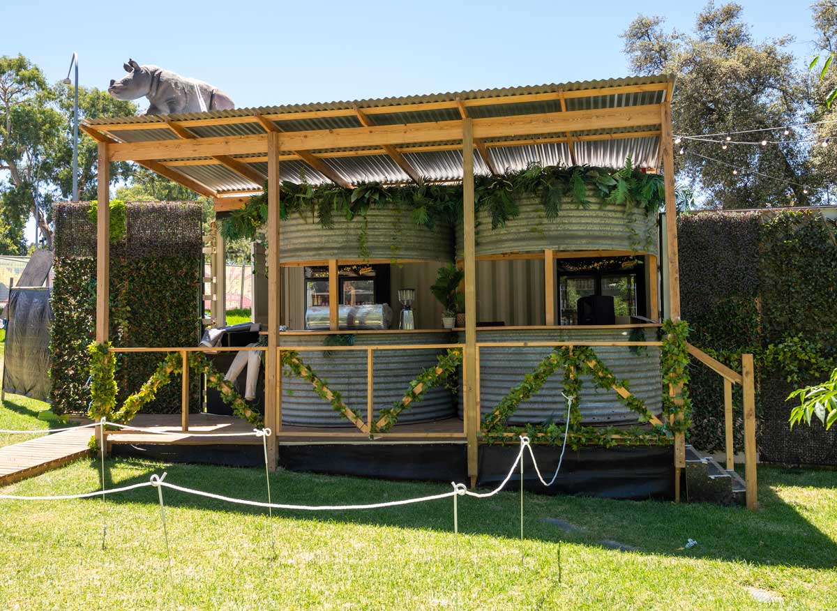 A modified 20ft Shipping Container themed cocktail bar.