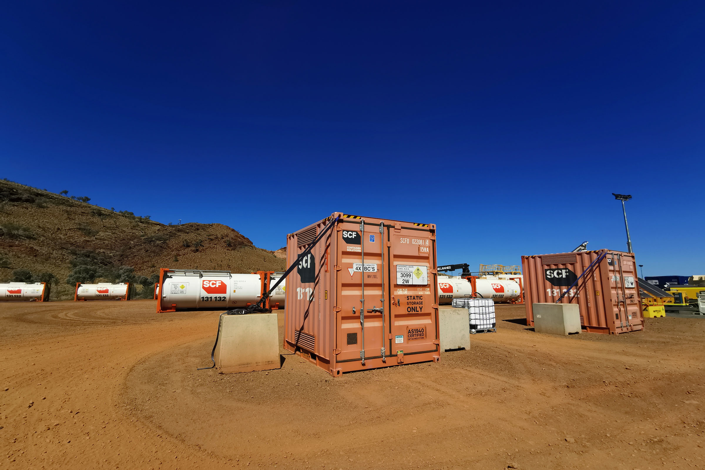 Two SCF 10ft Dangerous Goods Containers on a remote mining site