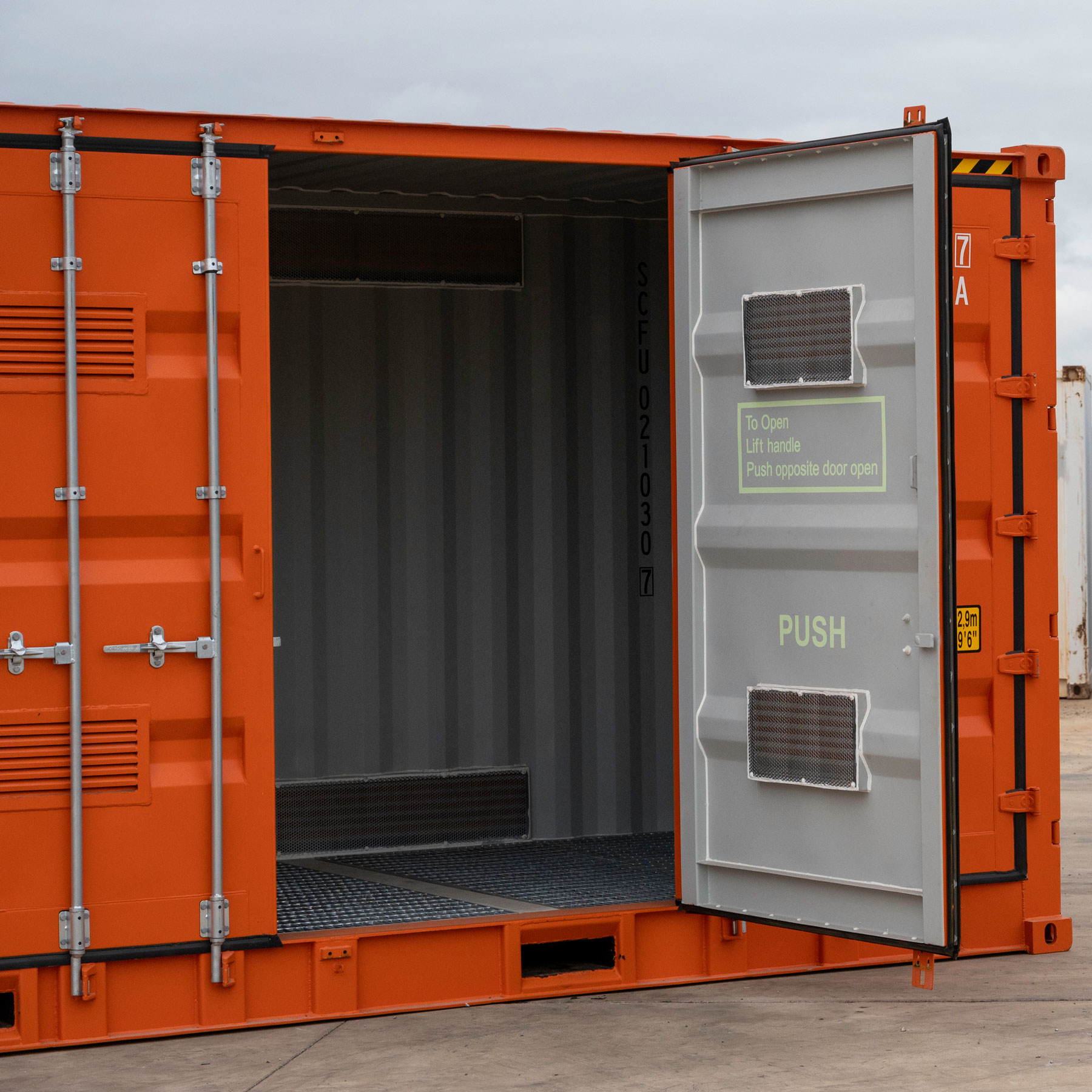 Ventilation as seen from the outside of an SCF Dangerous Goods container