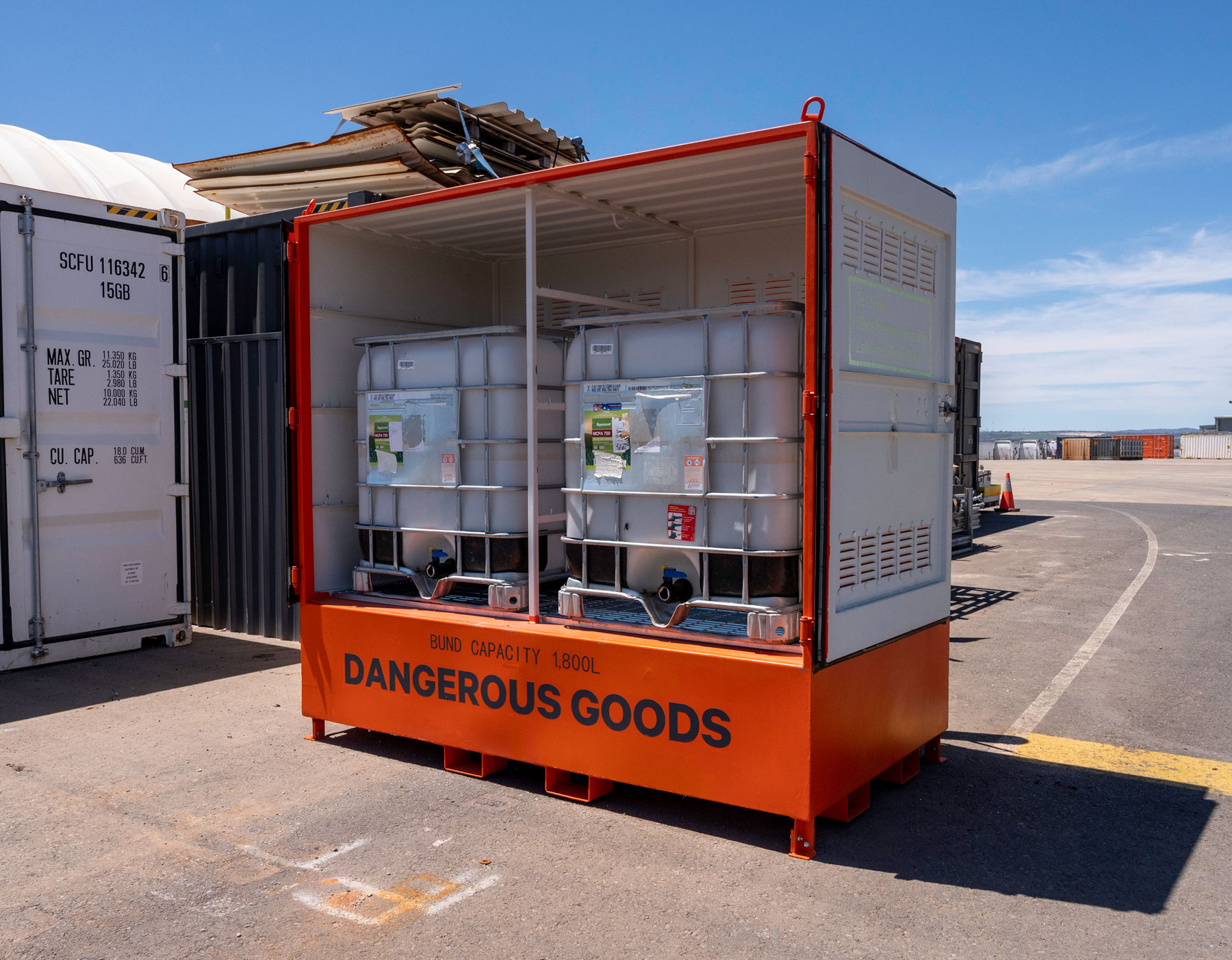 Two IBCs in an SCF Dangerous Goods cabinet