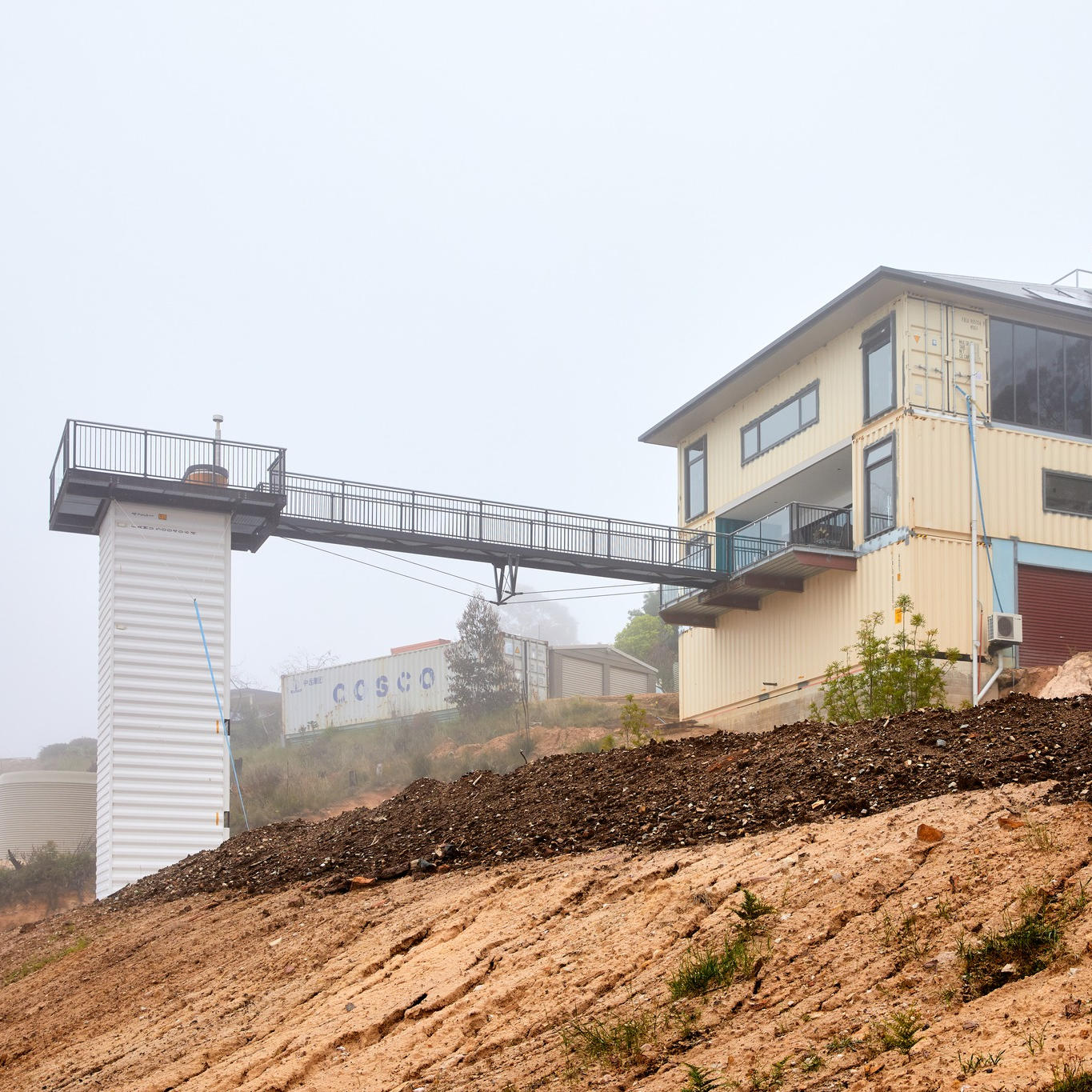 The viewing platform on the upright 40ft container from outside. Source: Grand Designs Australia