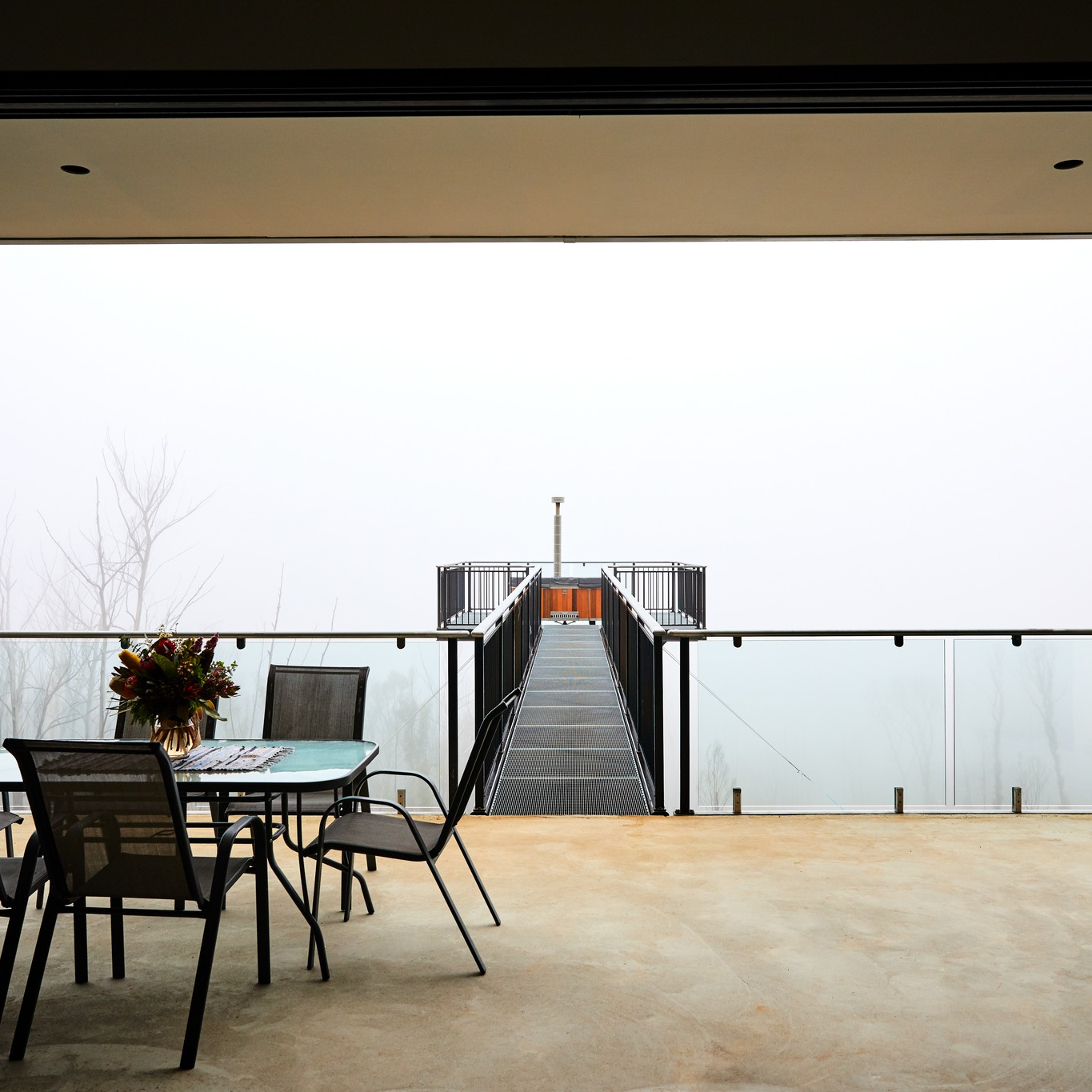 View from the balcony looking to the viewing platform on top of an upright 40ft container. Source: Grand Designs